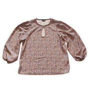 J. Crew Women's Floral Long Bell Sleeve Top Pink Brown Blouse Size XS